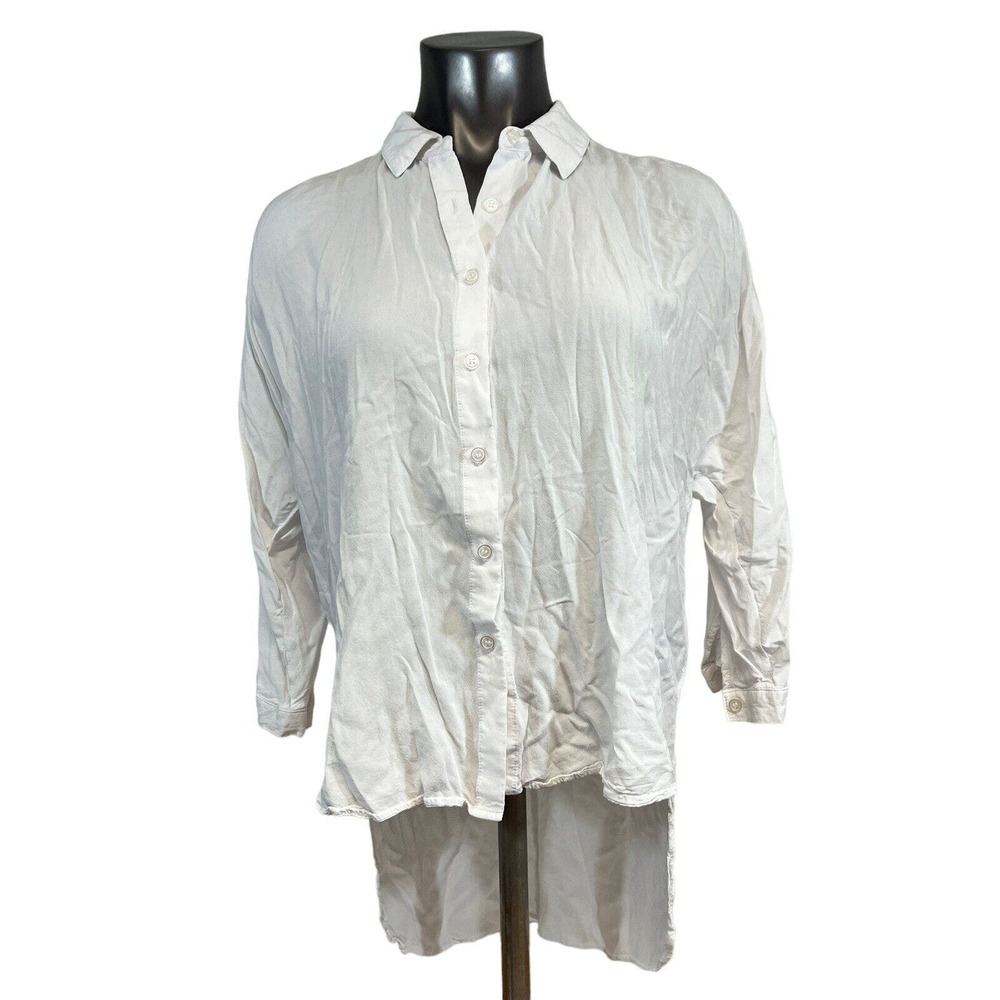 Catherine Women's Button Up Shirt High-Low White 3/4 Sleeve Size Large L